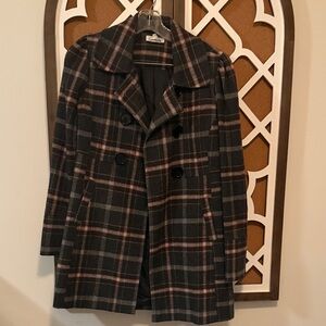 Speechless Dark Plaid Pea Coat